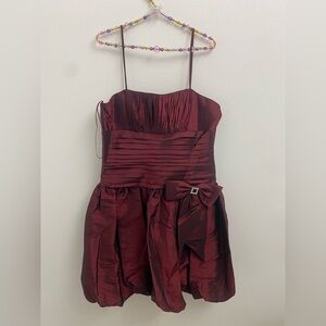 Dress, Spaghetti Strap, Burgundy, Large, Aspeed Design, Bubble Hem